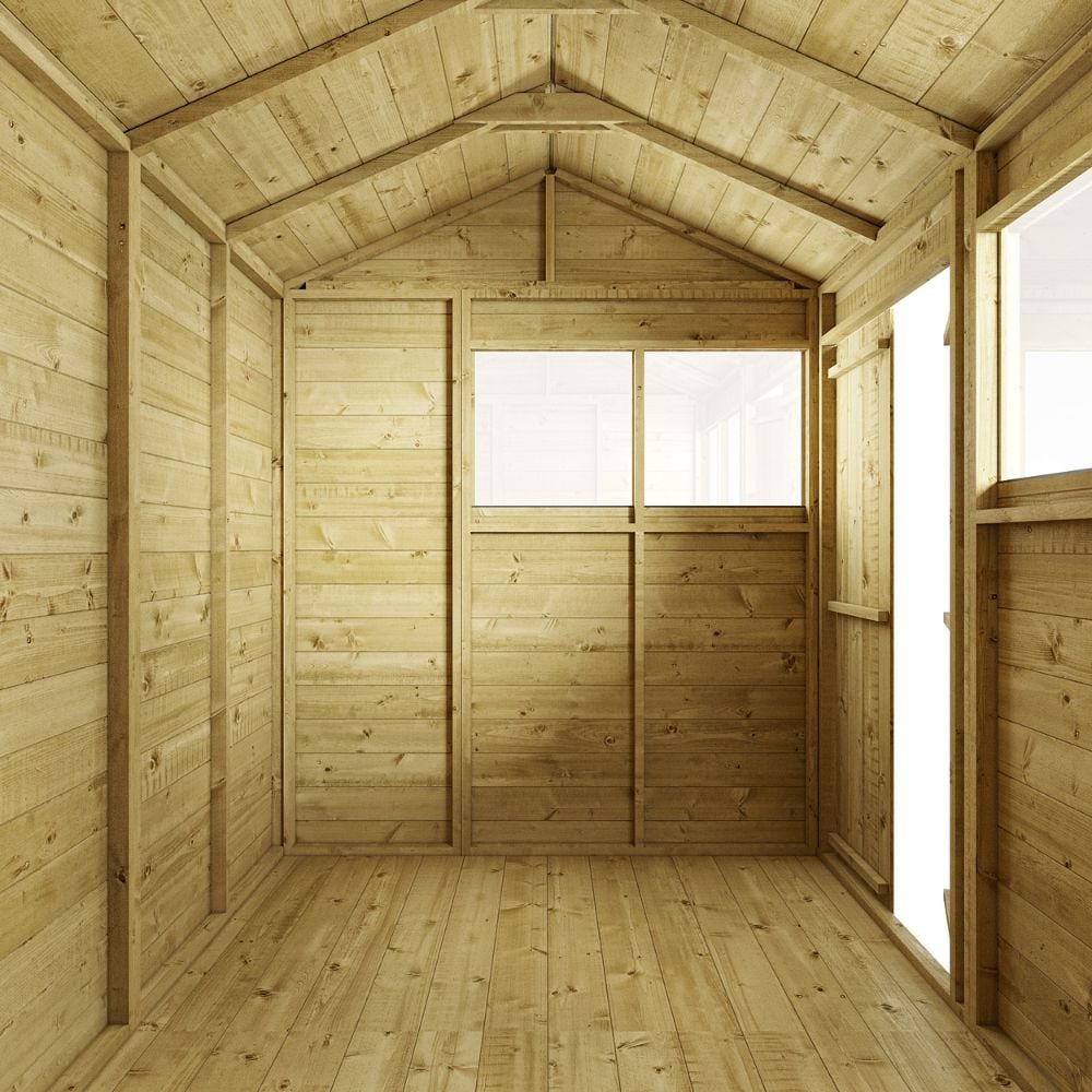 internal image of wooden garden shed with windows