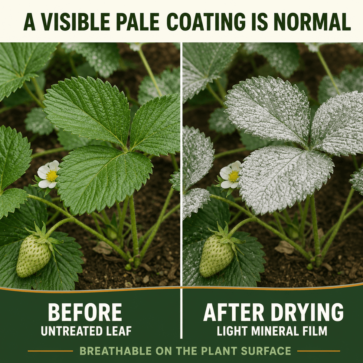 kaolin clay before and after shown on plants
