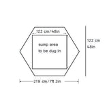 tow view of dimensions of 600 gallon koi pond