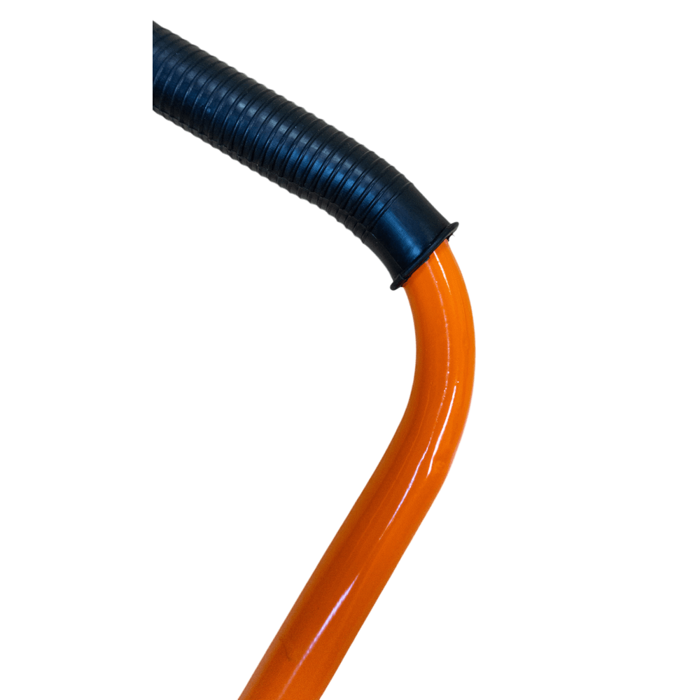Curved orange handle for lawn aerator