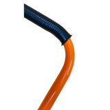 Curved orange handle for lawn aerator