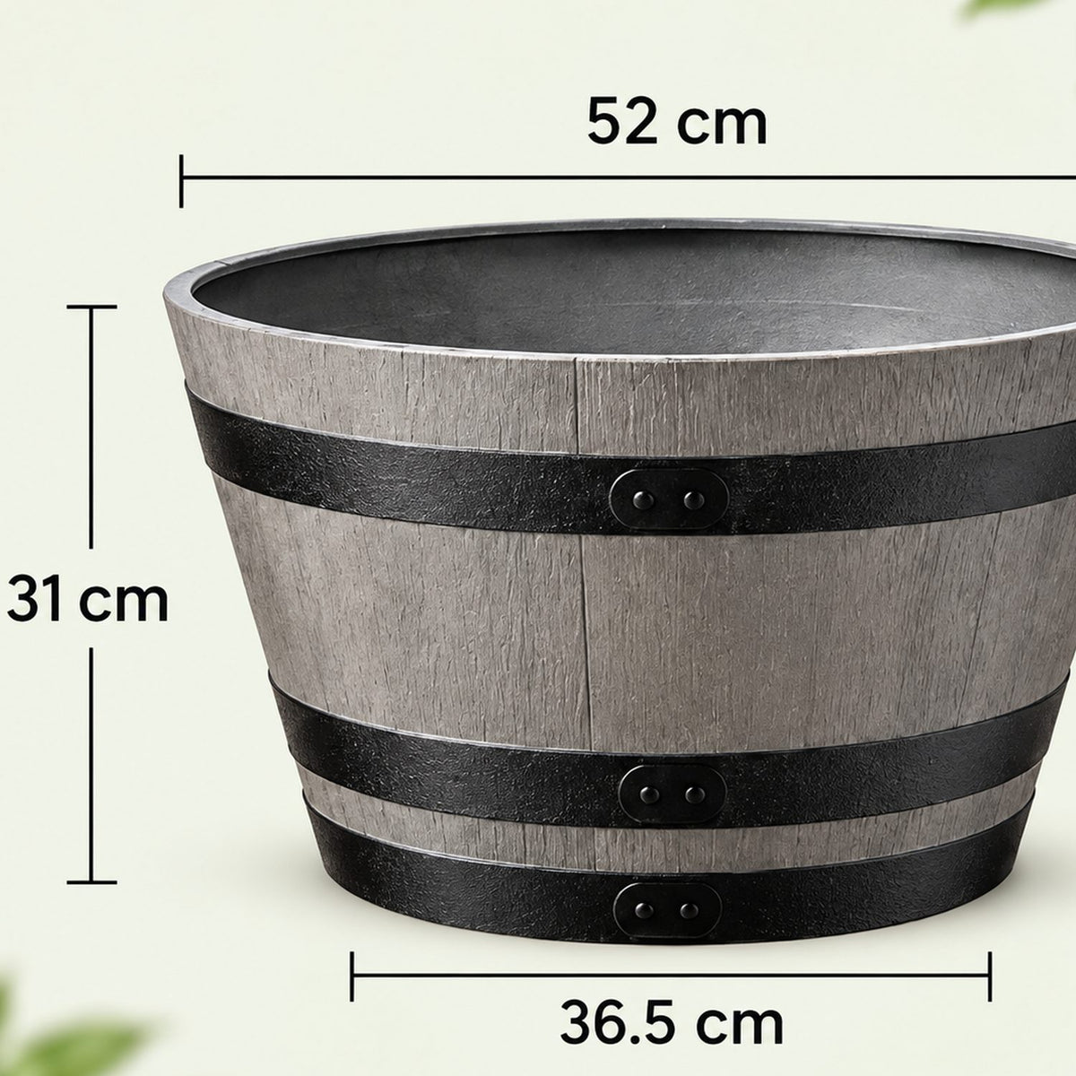 sizing of the light grey barrel 