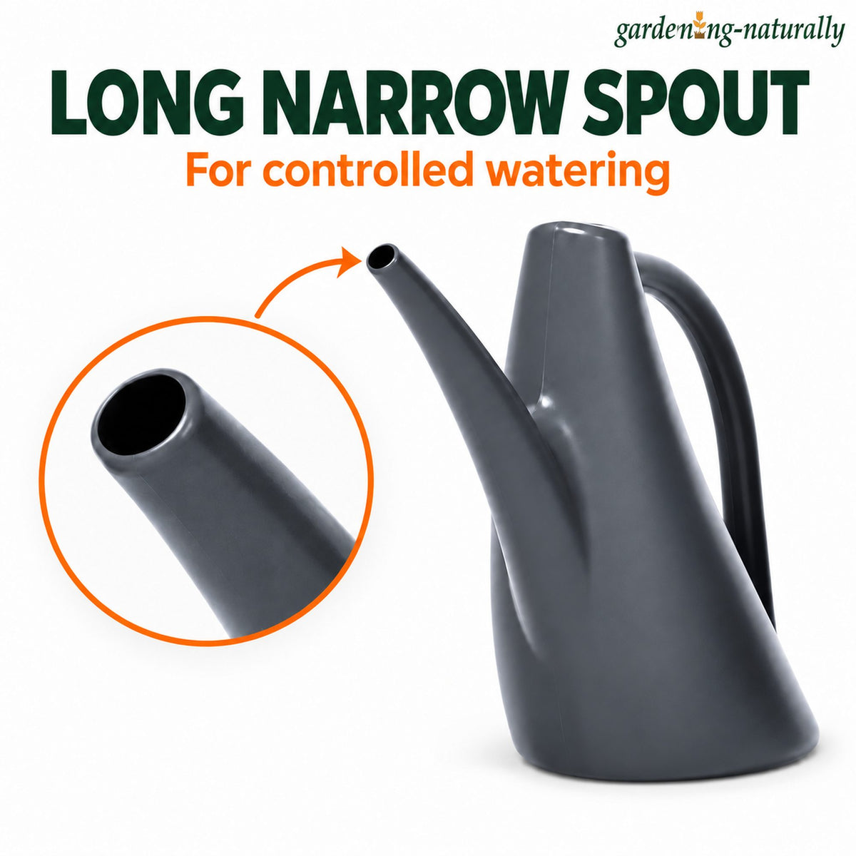 watering can with a long spout in black