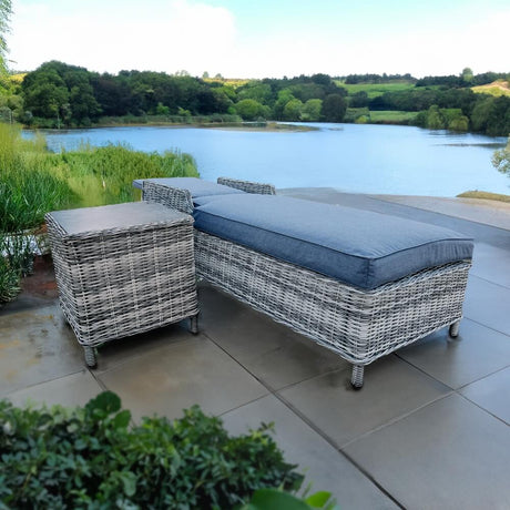 Garden Lounger and Side Coffee Table Set in Grey