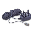 A black mains adapter with a 10m cable and UK plug for powering various electronic devices.