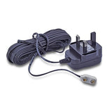 A black mains adapter with a 10m cable and UK plug for powering various electronic devices.
