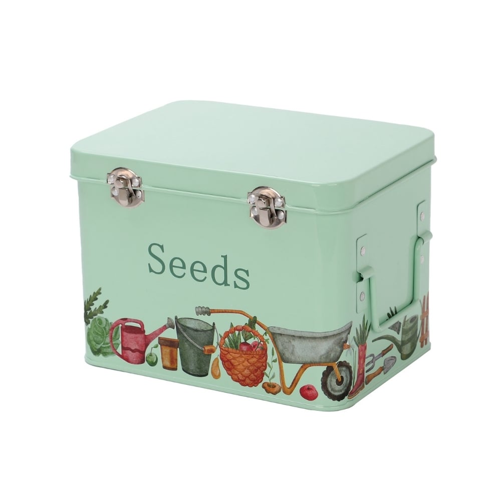 seed tin in mint green