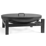 Modern outdoor fire pit on stand with lid