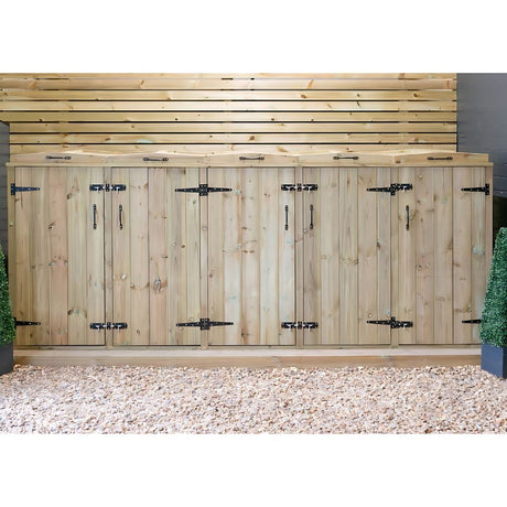 double and single wheelie storage box lined up outdoors with doors closed