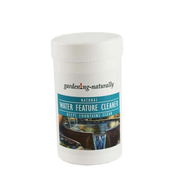Container of 'Gardening Naturally' water feature cleaner on a white background