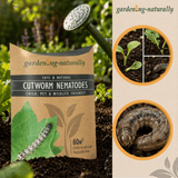 Package of garden-naturally cutworm nematodes with illustrations on a natural background