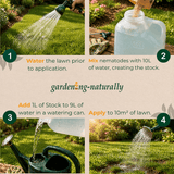 Step-by-step guide on applying nematodes to a lawn with images and text.