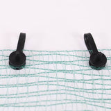 Two black garden netting clips secured to soft butterfly netting