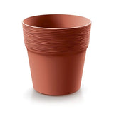 A 12cm diameter flowerpot with a ridged grey surface