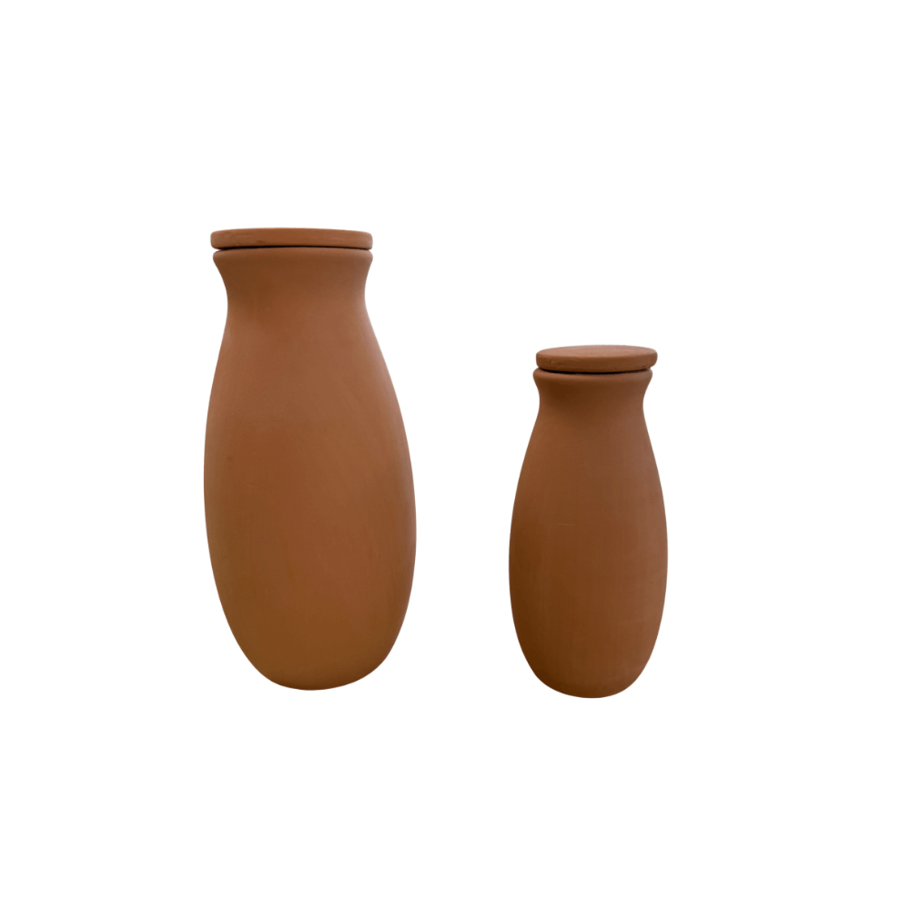 Two terracotta ola pots two different sizes
