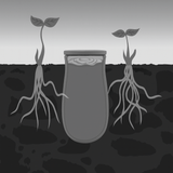 Illustration of a jar with plants growing out of it on a gray background