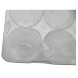 A clear  orchid plant tray with four circular recesses, shown against a plain white background.
