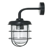Black outdoor wall light metal hanging on white wall