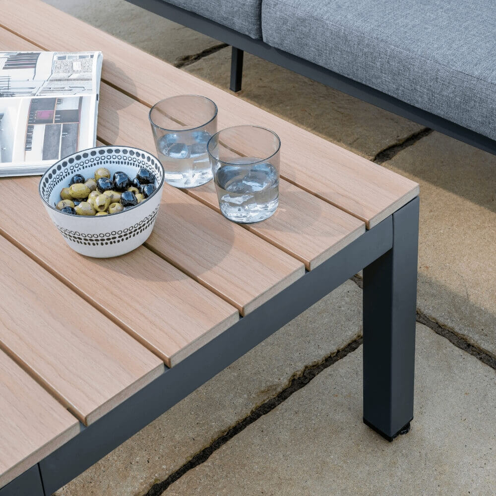 outdoor lounger coffee table showing quality close up