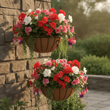 pair of hanging baskets with coco liners