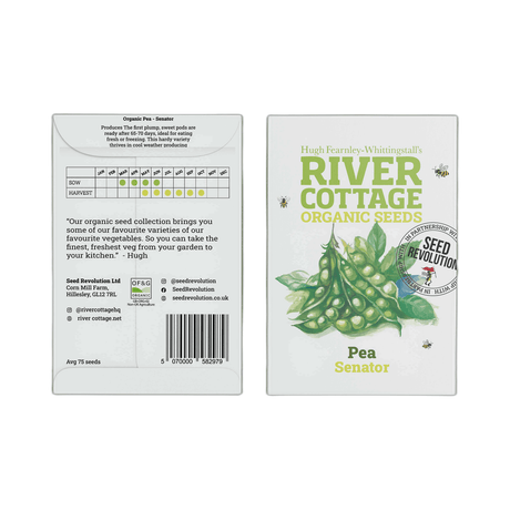 River Cottage Organic Seeds packaging for Pea Senator on a white background