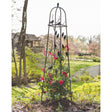 matt black metal garden obelisk with birds perching silhouettes 