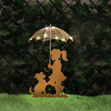 Solar Silhouette Girl & Dog with LED Umbrella Garden Stake