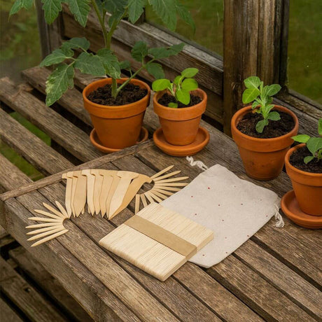 gift set for gardener wooden plant labels and bag