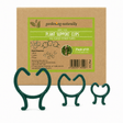 Green plant support clips in front of a cardboard box labeled 'garden.naturally' with product details.