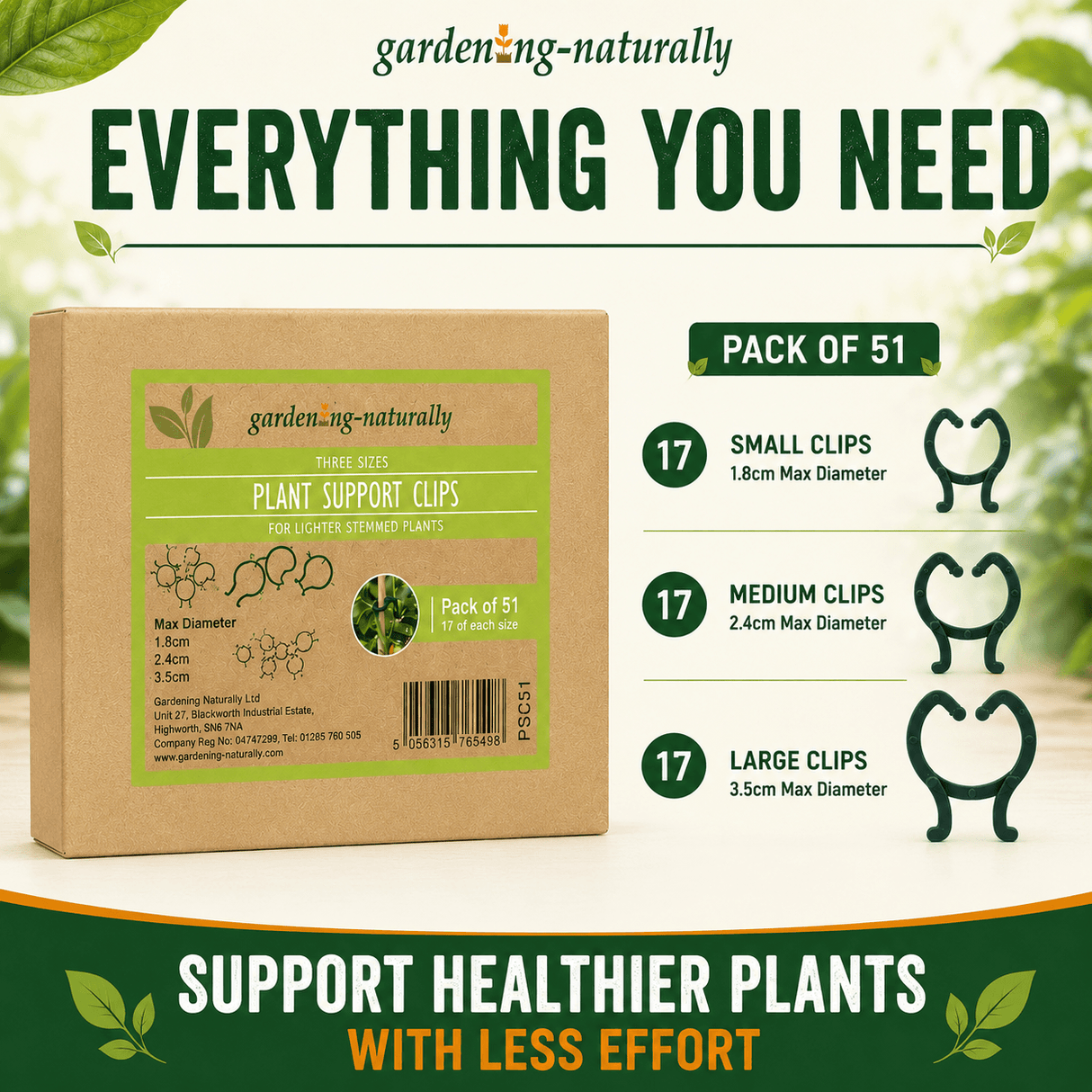 Gardening-Naturally plant support clips packaging with product details.