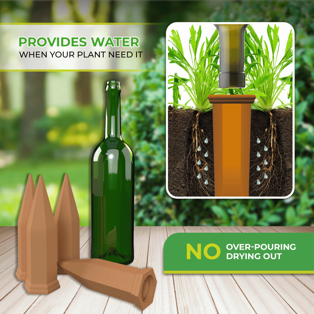 watering spikes for bottles poster describing how they work