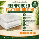 Reinforced polythene sheeting with features and uses on a natural background