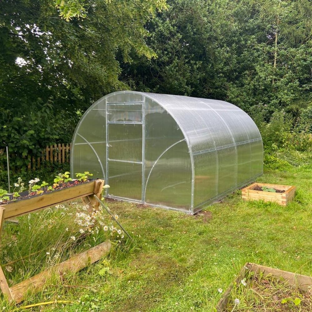 polycarbonate polytunnel in garden