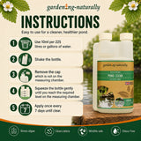 Pond cleaning product with usage instructions and branding on a natural background
