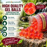 Gardening Naturally Pond Sludge Control Gel Balls showing slow-release water-soluble gel balls designed to help reduce organic waste and sludge in garden ponds.