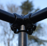 Corner connector for black premium fruit cage shown on  a fruit cage