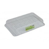 A black plastic seed tray with drainage holes