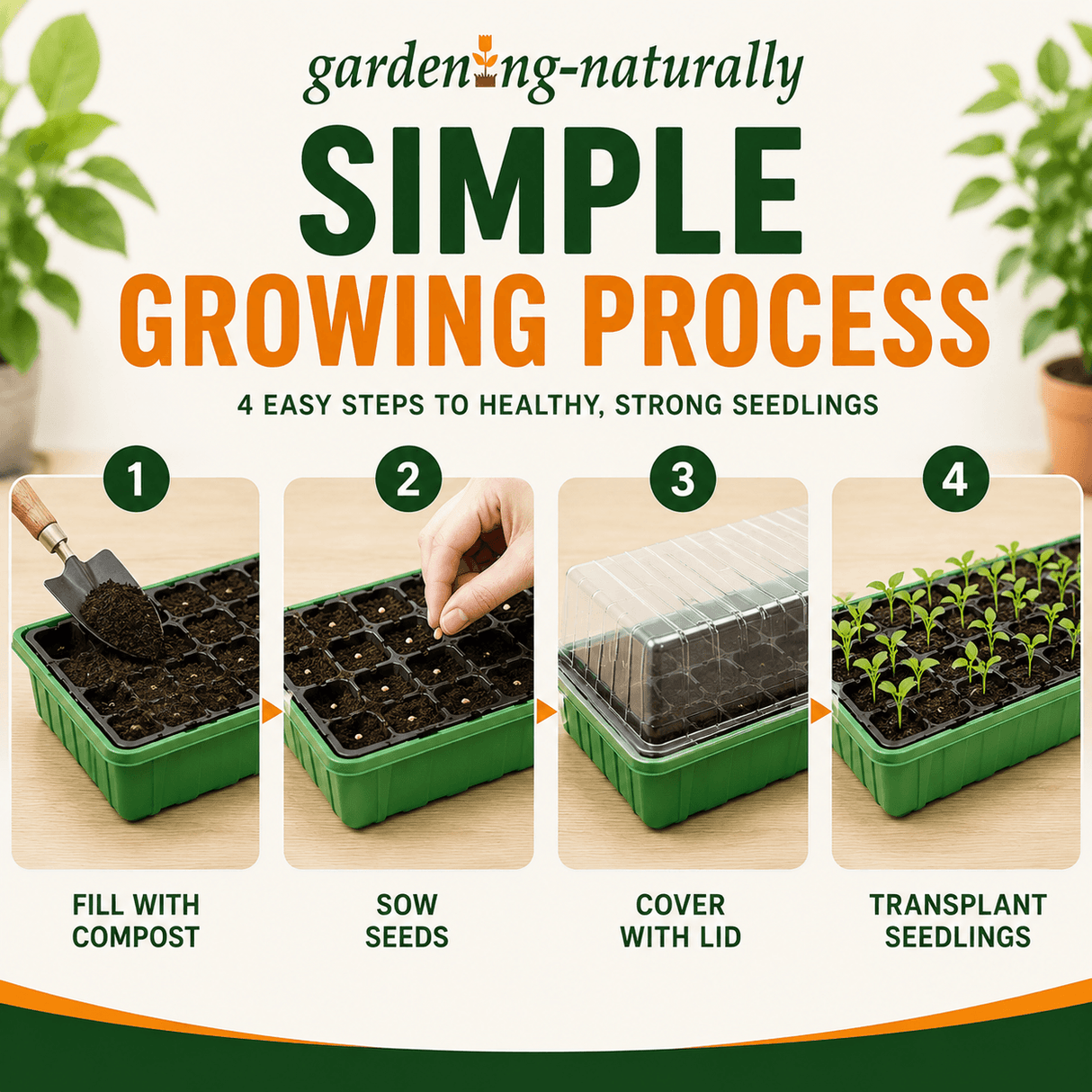 Step-by-step guide to growing seedlings with 'growing-naturally' branding.