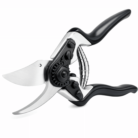 Gardening pruner with black handles on a white background