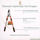 Telescopic Lightweight Anvil Lopper with features highlighted on a white background