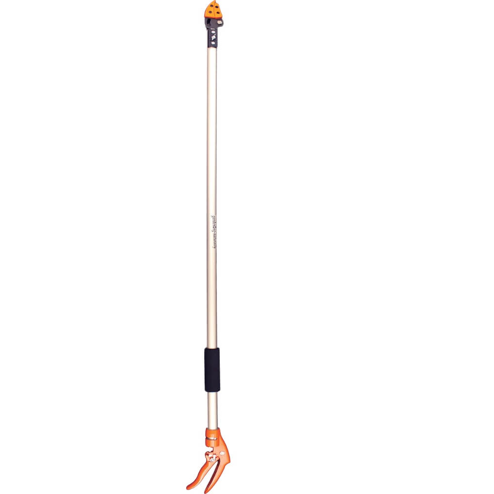 Garden pruner with extendable handle on a white background