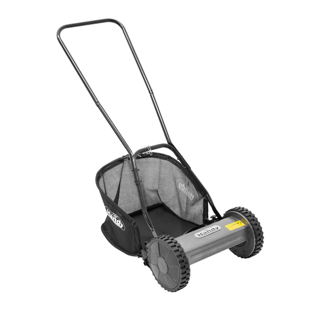 Black lawn mower with grass cutting basket