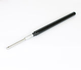 A black replacement cylinder for a greenhouse window opener, with a metallic piston rod.