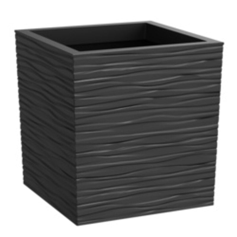 Recycled rubber plant pot dark grey with ribbed surface