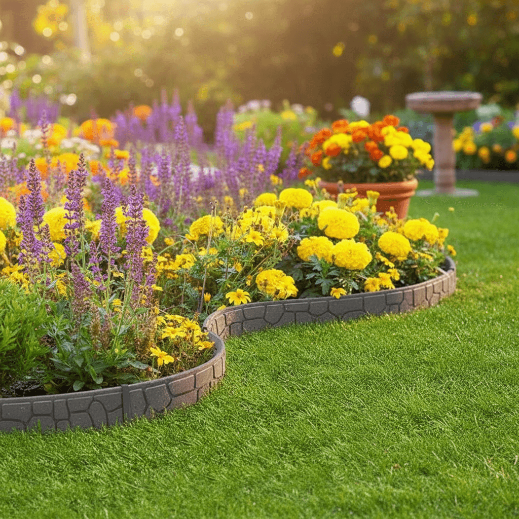 rubber lawn border edging on flower border