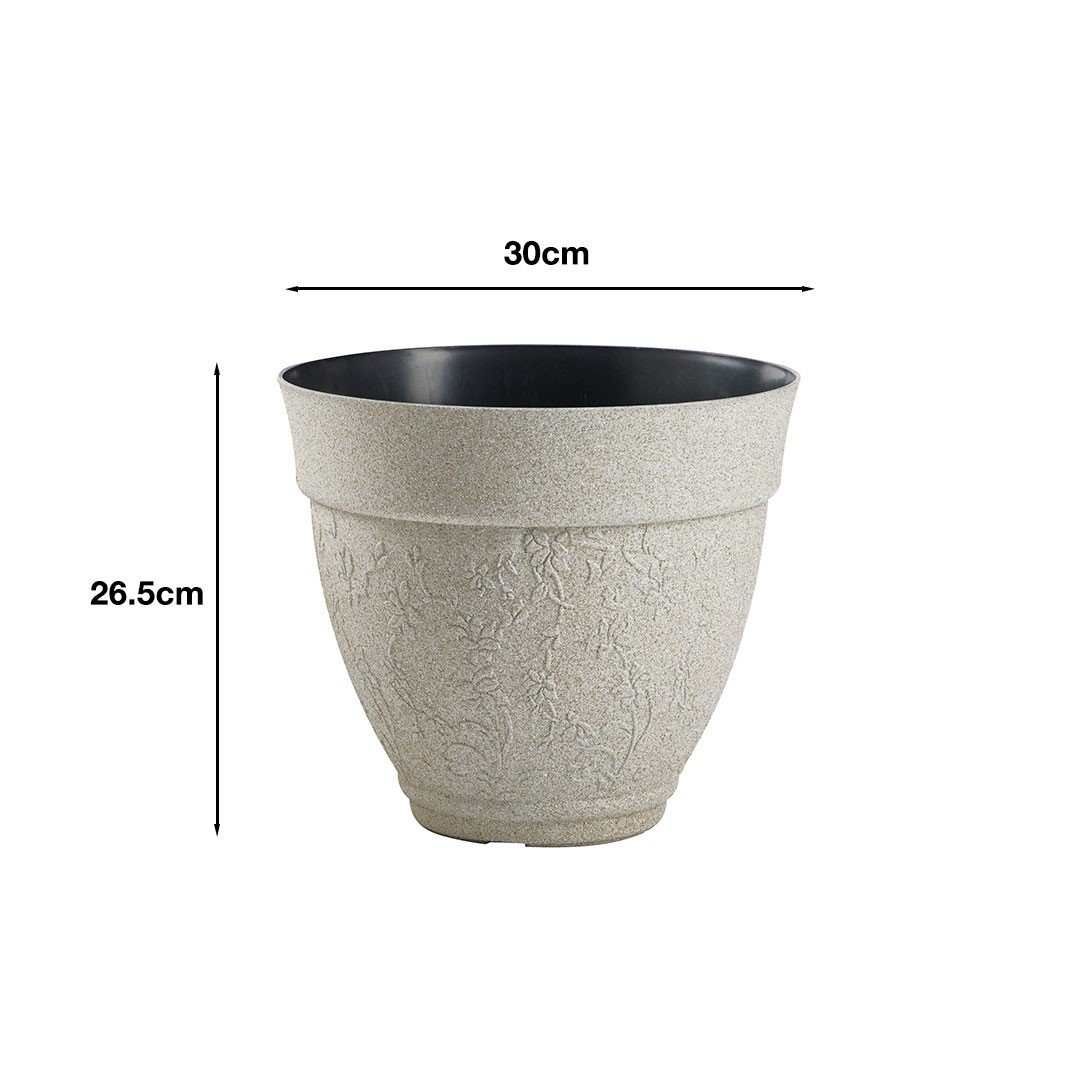 White sandstone effect pot with dimensions