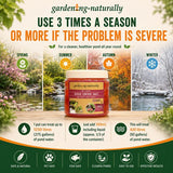 Advertisement for 'growing-naturally' pond care product with seasonal usage instructions and benefits.