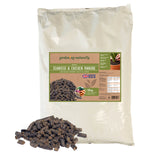 Bag of garden naturally seaweed and chicken manure with a label on a white background