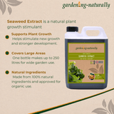Seaweed extract product with text on a beige background
