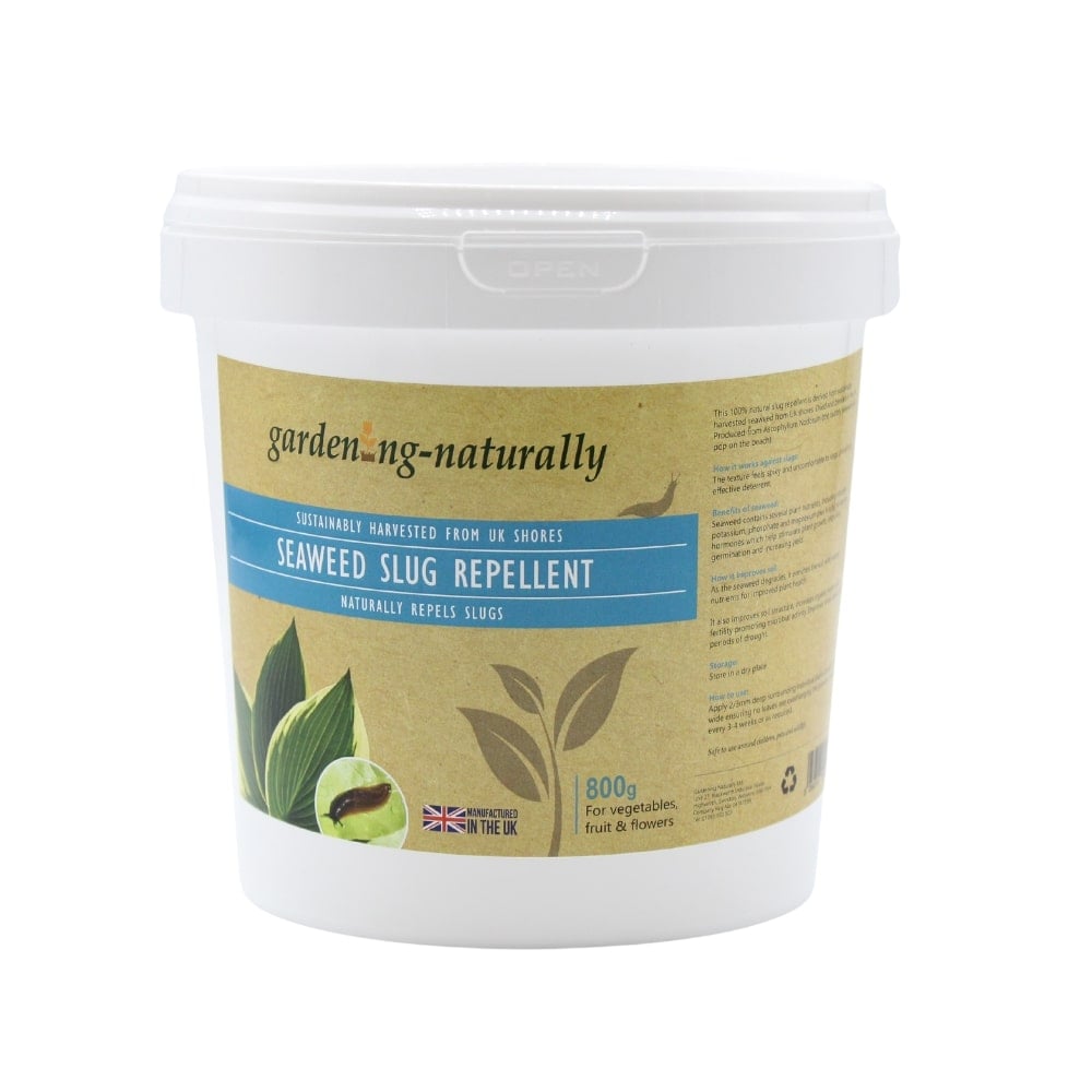 800g tub of seaweed slug repellent in a pot